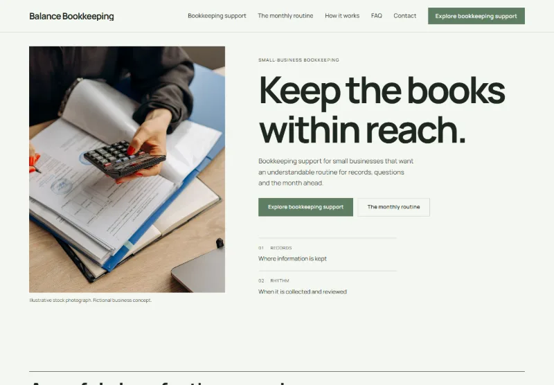 Balance Bookkeeping website concept