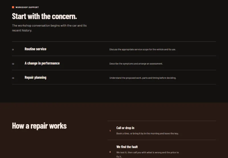 Pitlane Motor Workshop page detail