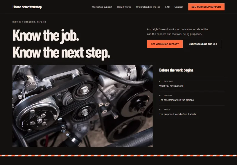 Pitlane Motor Workshop website concept