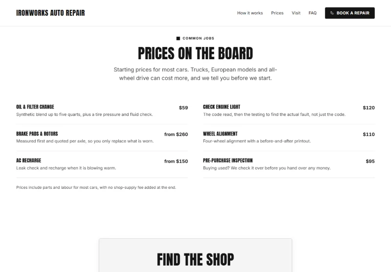 Ironworks Auto Repair page detail