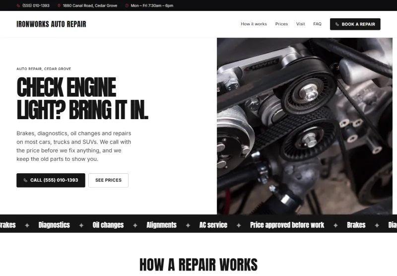 Ironworks Auto Repair website concept