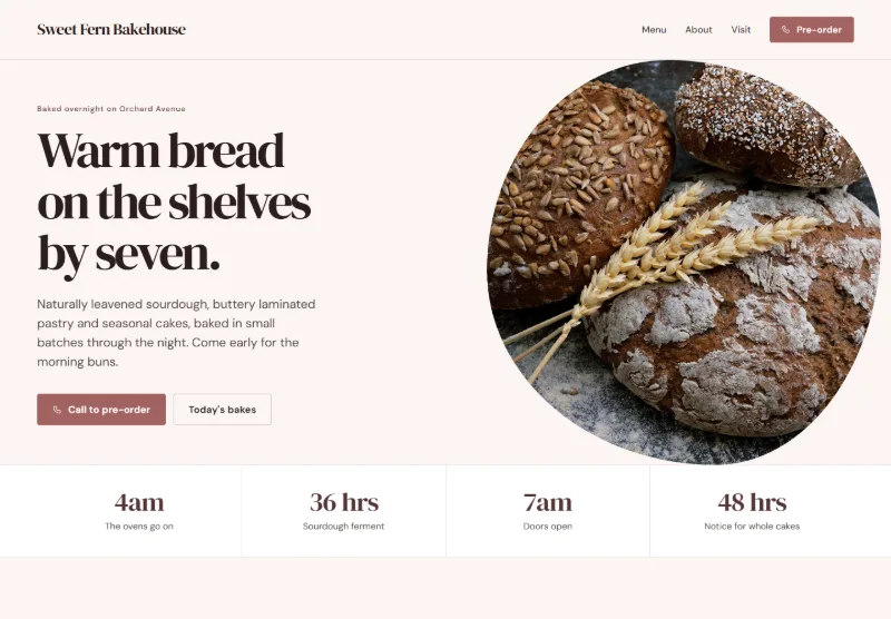 Sweet Fern Bakehouse website concept