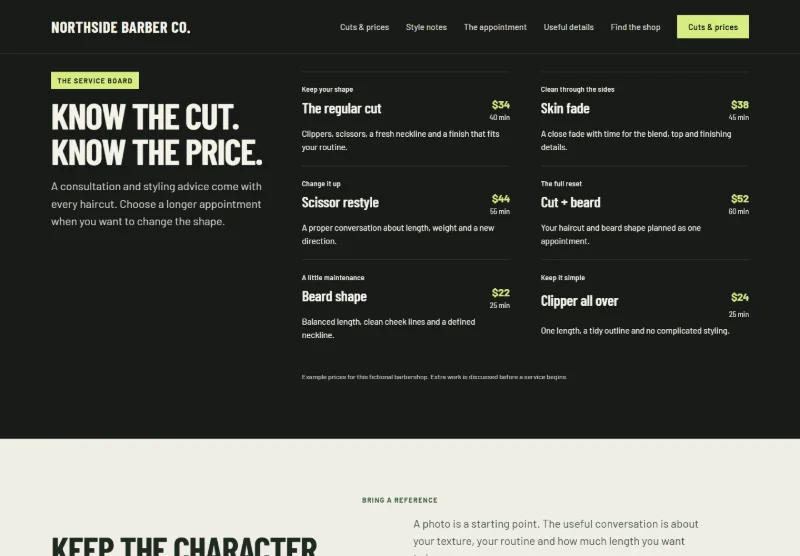 Northside Barber Co. page detail