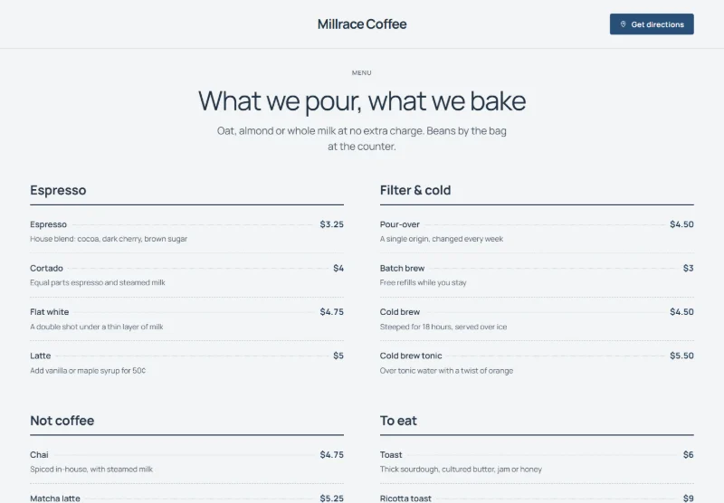 Millrace Coffee page detail