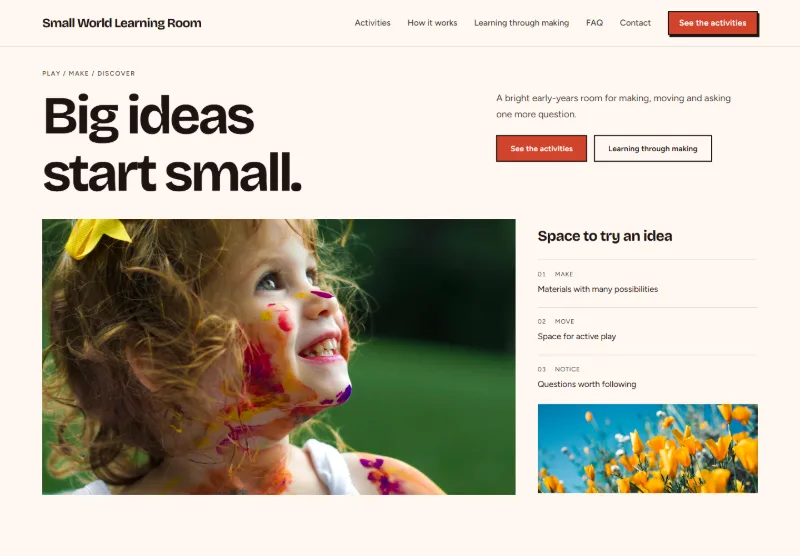 Small World Learning Room website concept