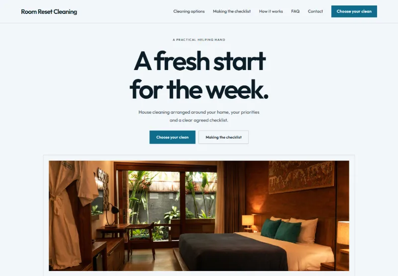 Room Reset Cleaning website concept