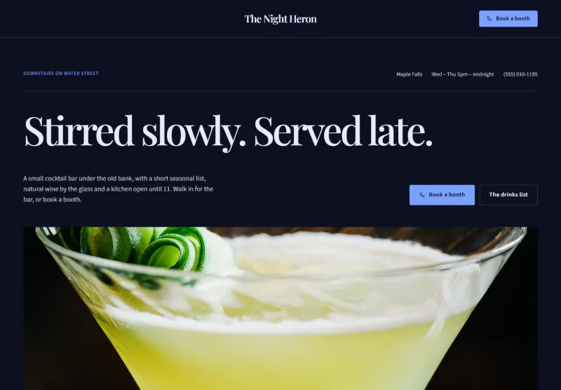 The Night Heron website concept