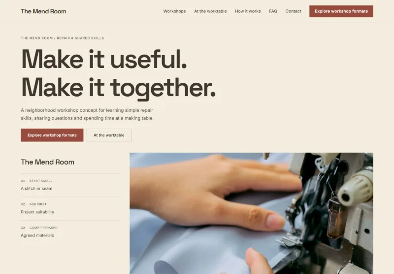 The Mend Room website concept