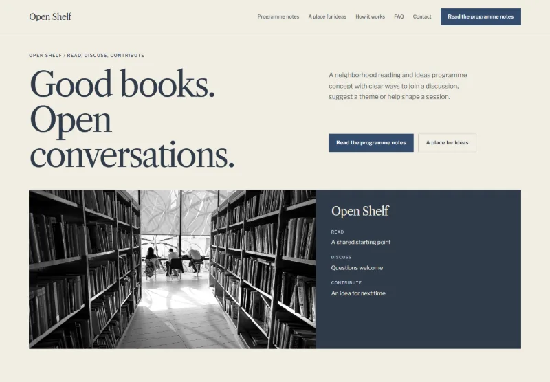 Open Shelf website concept
