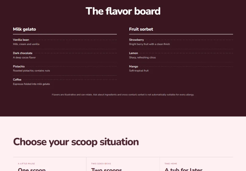 Small Batch Gelato page detail