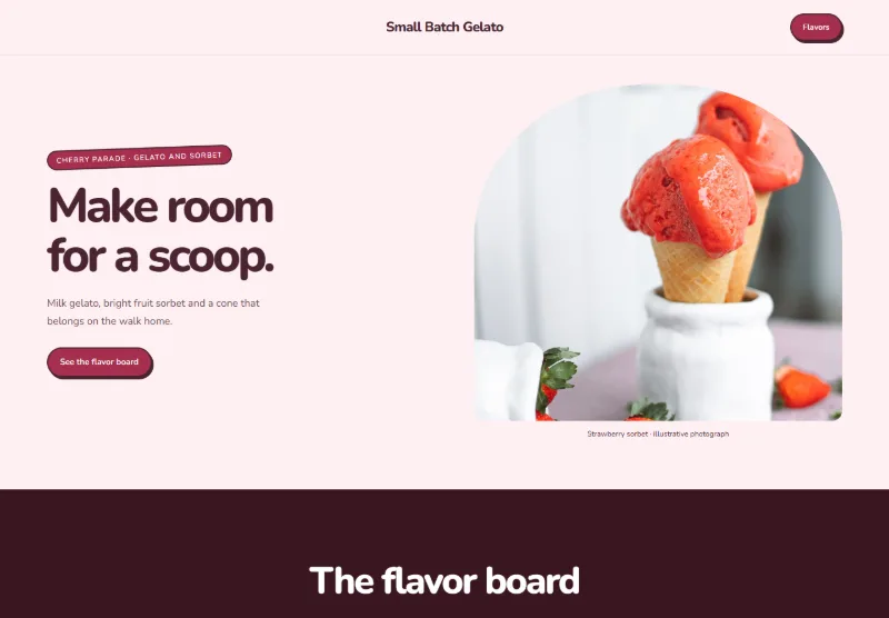 Small Batch Gelato website concept