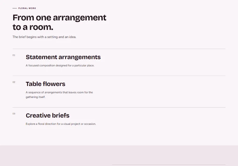 Floral Form Studio page detail