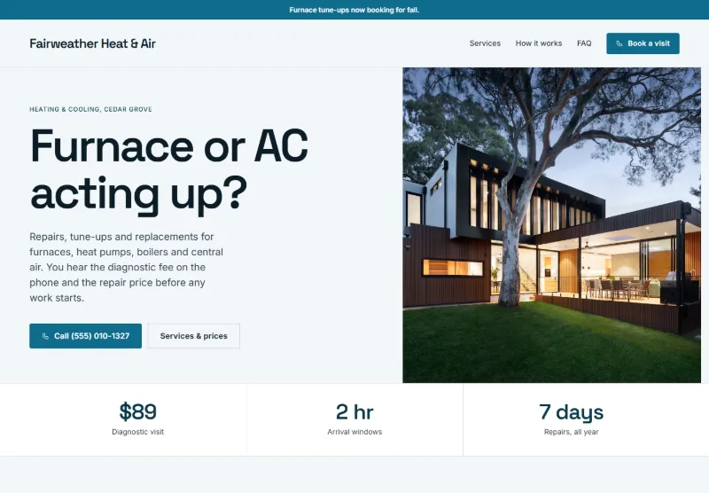 Fairweather Heat & Air website concept