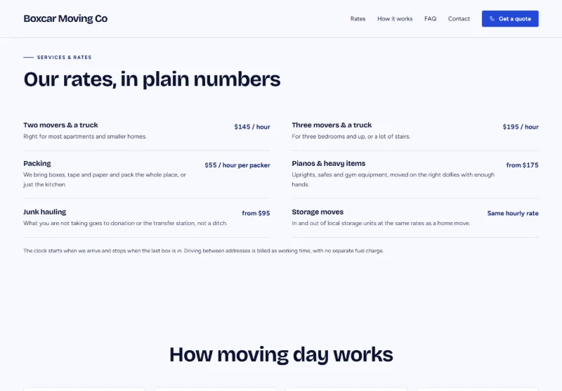 Boxcar Moving Co page detail