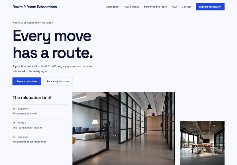 Route & Room Relocations website concept