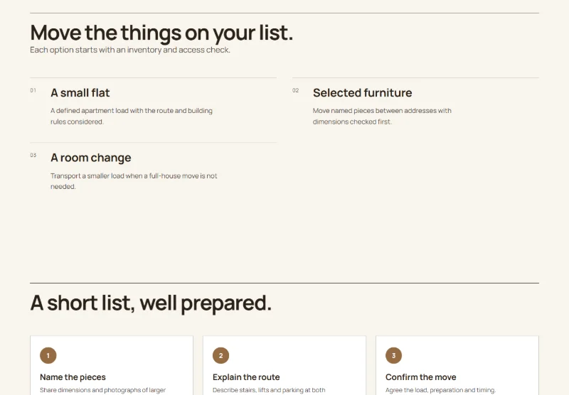Two Flights Moving page detail