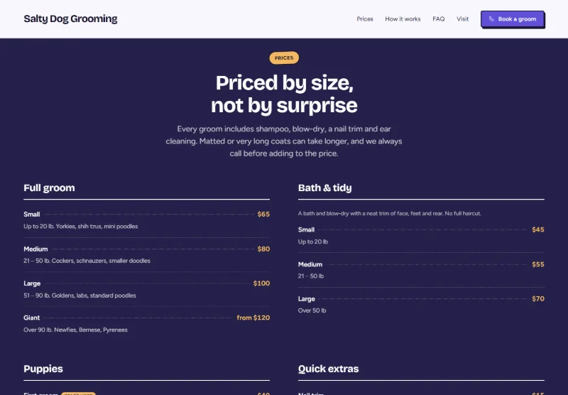 Salty Dog Grooming page detail