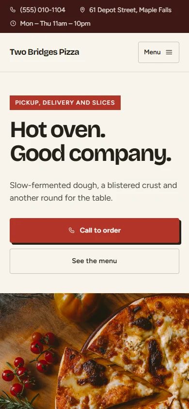 Two Bridges Pizza phone layout