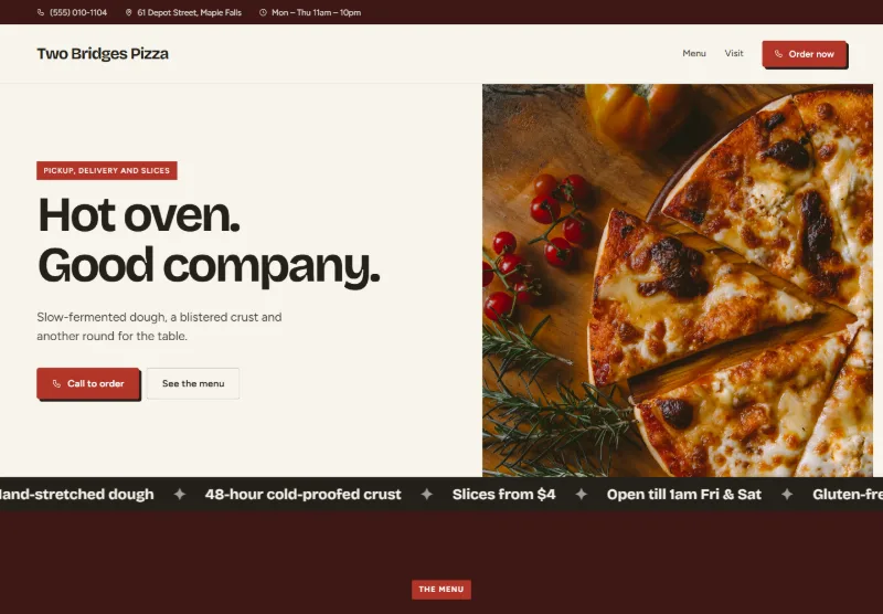 Two Bridges Pizza website concept