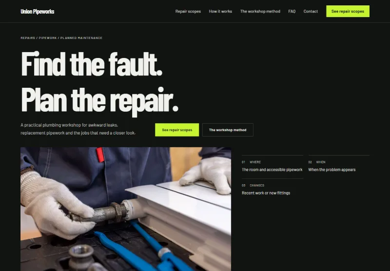 Union Pipeworks website concept