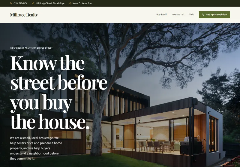Millrace Realty website concept
