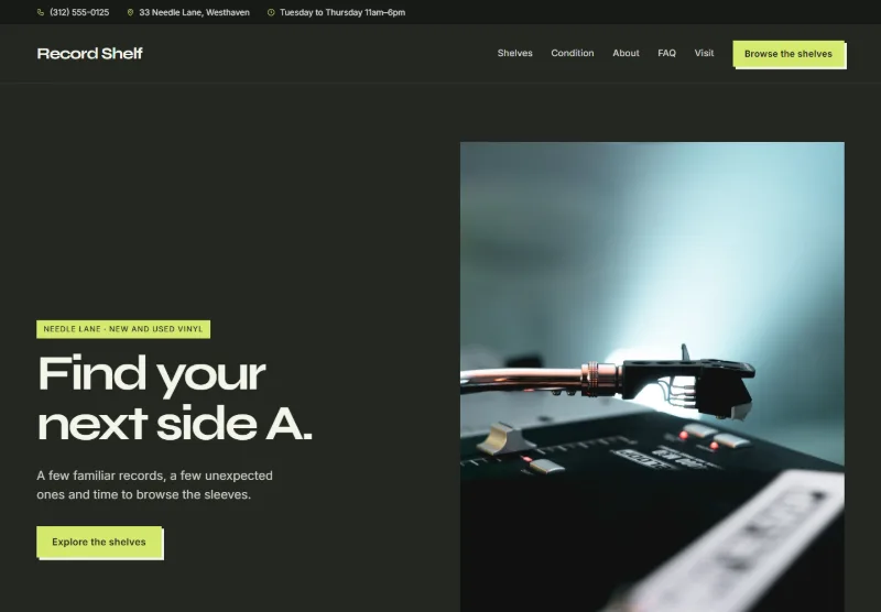 Record Shelf website concept