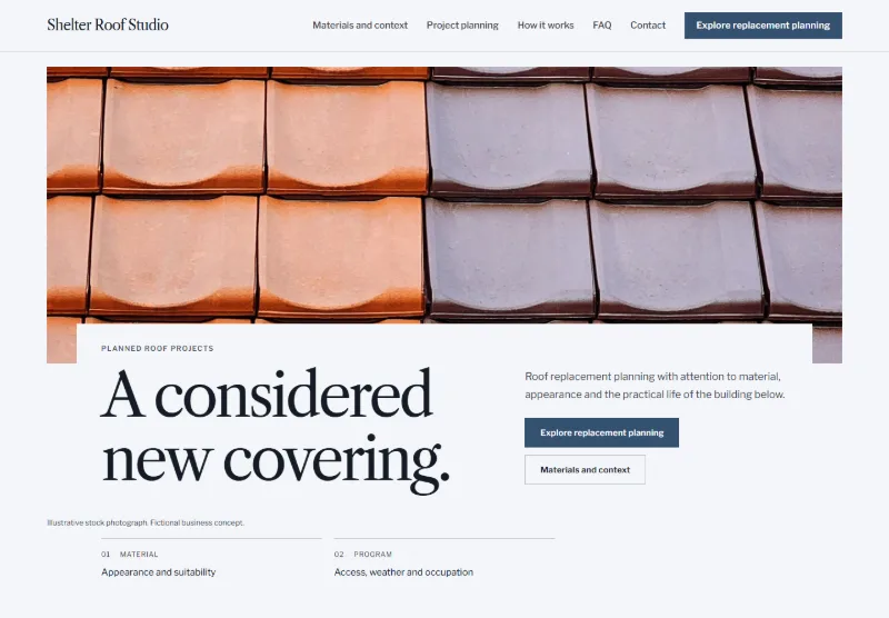 Shelter Roof Studio website concept