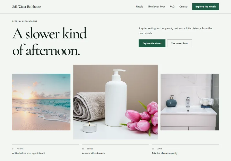 Still Water Bathhouse website concept