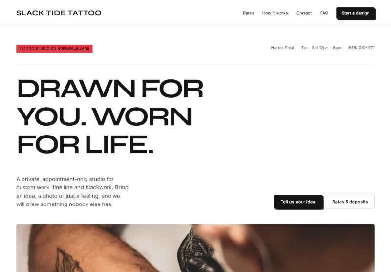 Slack Tide Tattoo website concept
