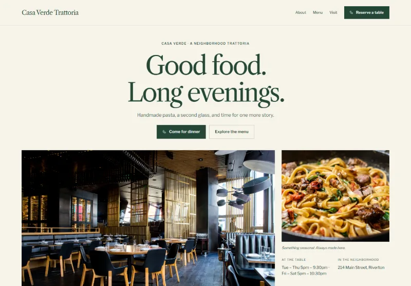 Casa Verde Trattoria website concept