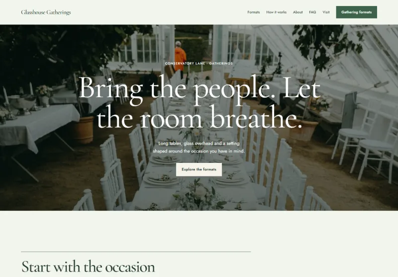 Glasshouse Gatherings website concept