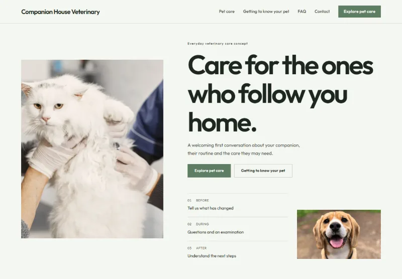 Companion House Veterinary website concept