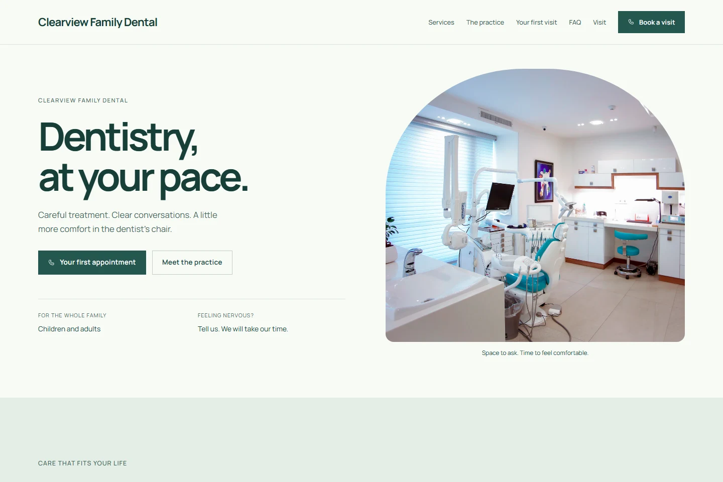 Clearview Family Dental example with a welcoming office photograph