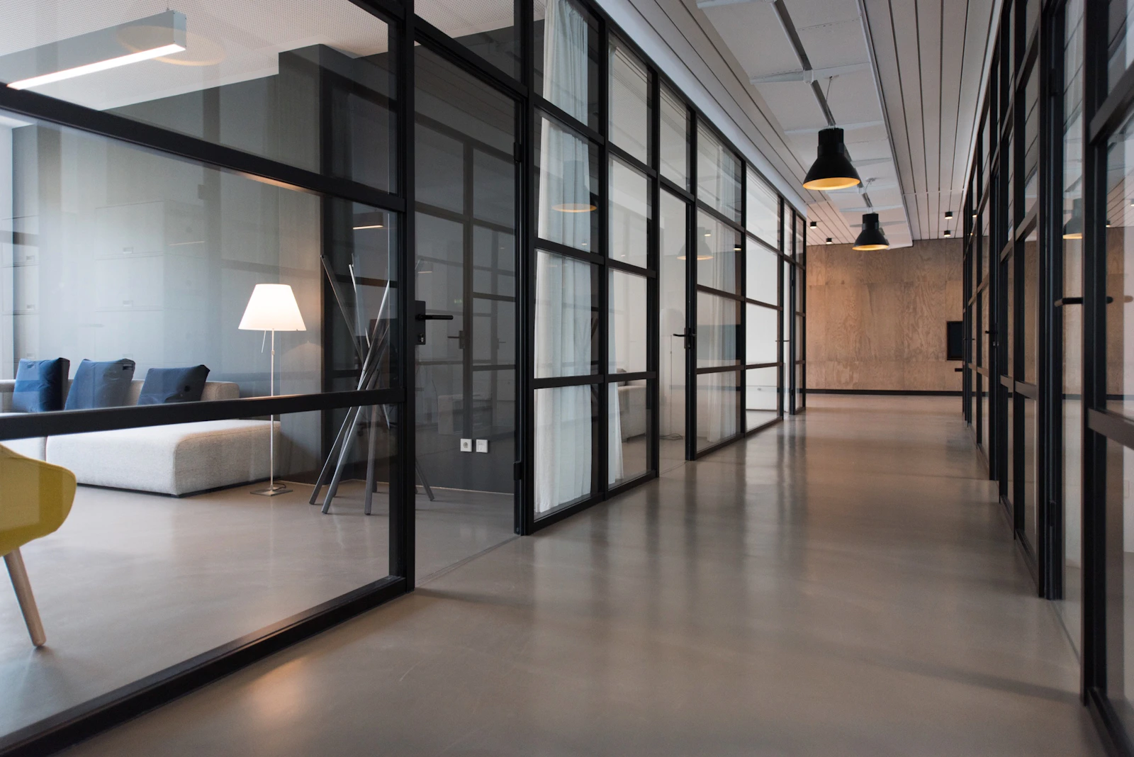 A bright professional office with shared workspaces